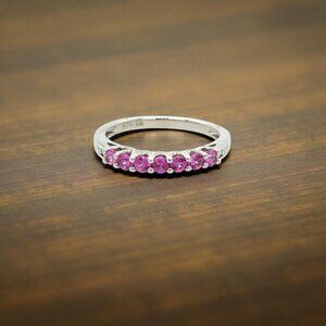 Lab Created Pink Sapphire and Diamond Ring in 925 Sterling Silver
